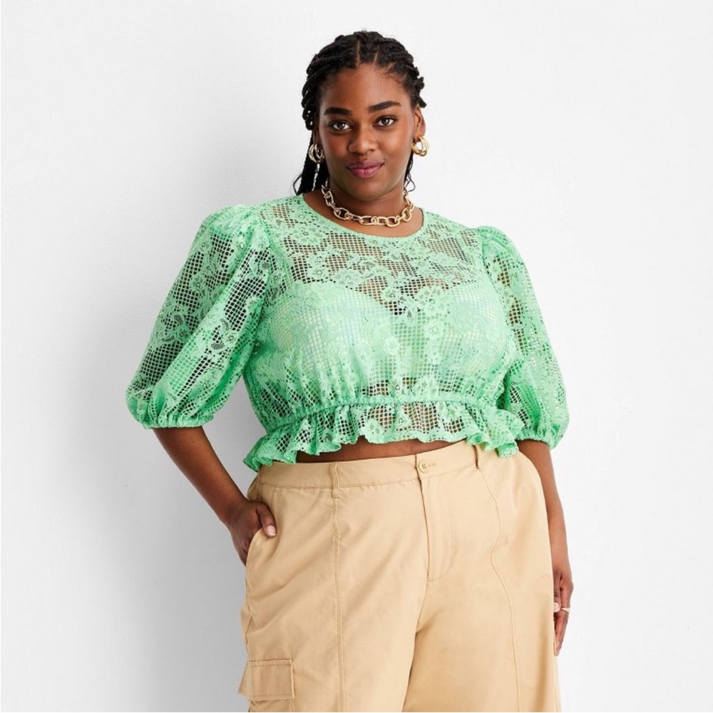 3/4 Sleeve Cropped Lace Top - Future Collective with Gabriella Karefa-Johnson